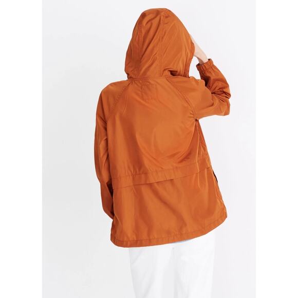 Madewell Women Raincheck Packable Raincoat Parka Hooded Windbreaker Medium Burnt - Picture 3 of 15